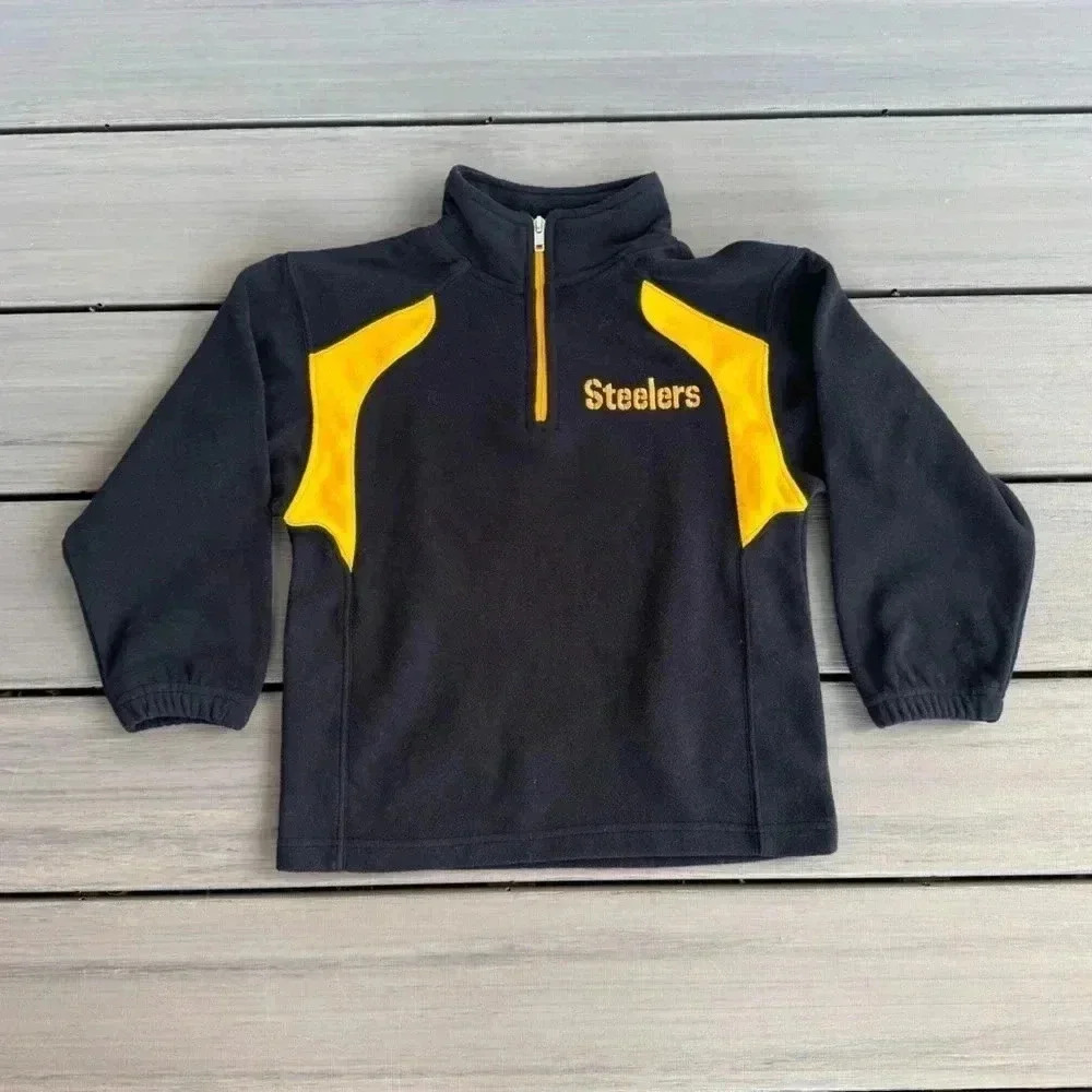 NFL Team Apparel Pittsburgh Steelers Youth Fleece Quarter Zip Pullover Size 5/6